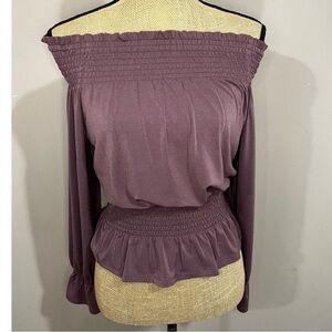 Women's Express One Eleven Off Shoulder Long Sleeve Purple Blouse Top Size S